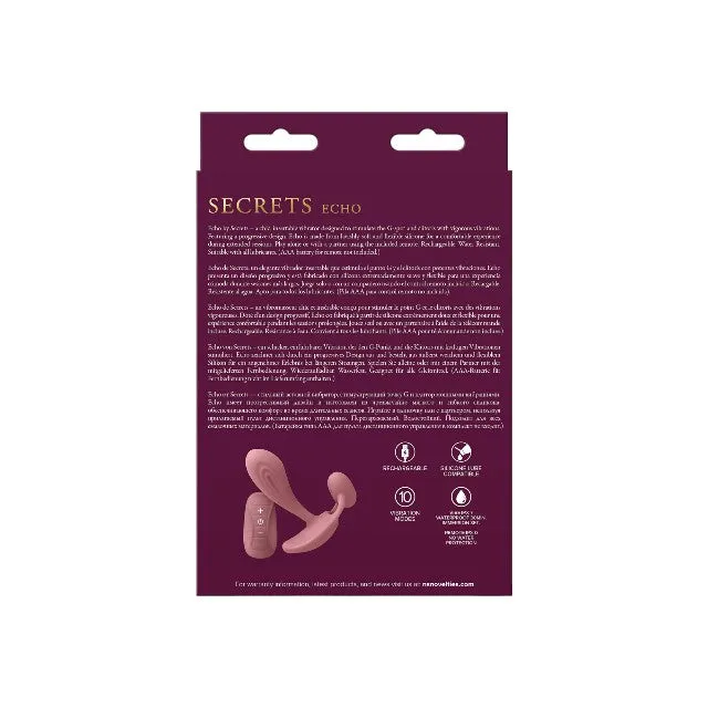 Vibrator dublu SECRETS ECHO. pentru stimularea clitorisului și punctului G. control prin telecomandă. 10 funcții de vibrație. culoarea roz