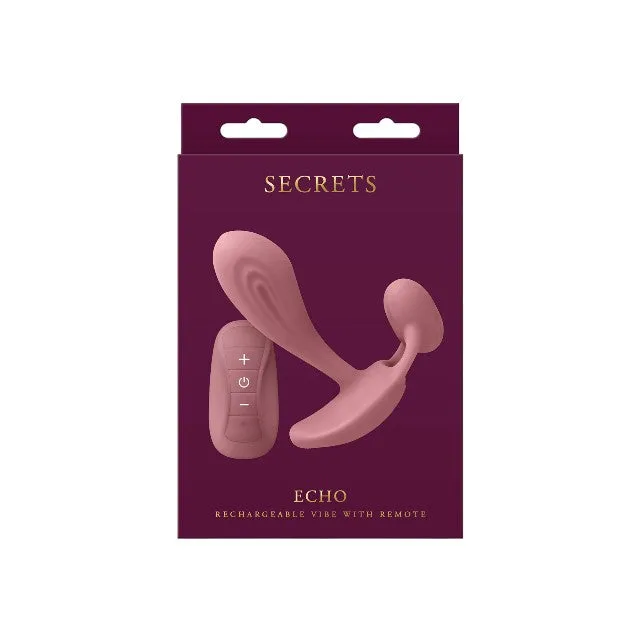 Vibrator dublu SECRETS ECHO. pentru stimularea clitorisului și punctului G. control prin telecomandă. 10 funcții de vibrație. culoarea roz