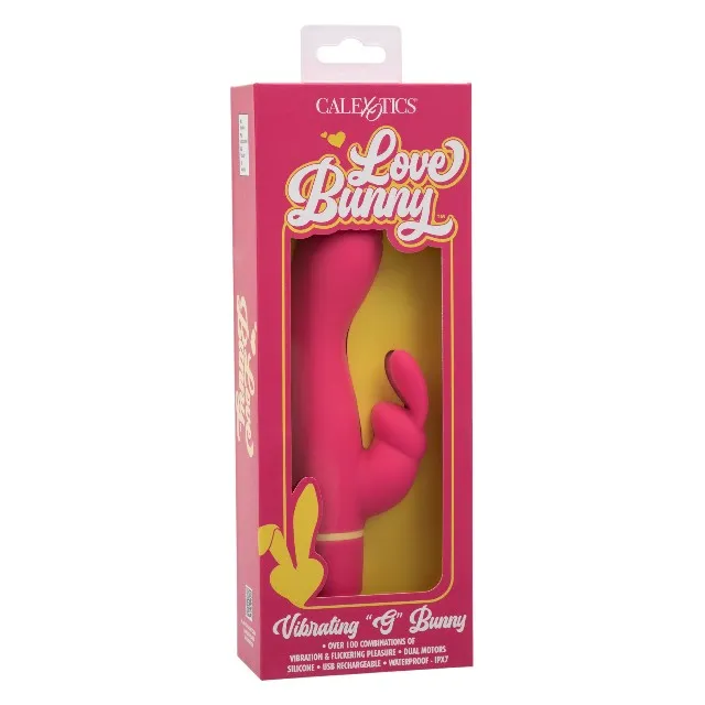 Vibrator rabbit CALEXOTICS Love Bunny - Vibrating G Bunny. pentru stimularea clitorisului și punctului G. 100  combinații de senzații. rezistent la apă IPX7. roz