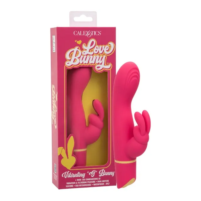 Vibrator rabbit CALEXOTICS Love Bunny - Vibrating G Bunny. pentru stimularea clitorisului și punctului G. 100  combinații de senzații. rezistent la apă IPX7. roz