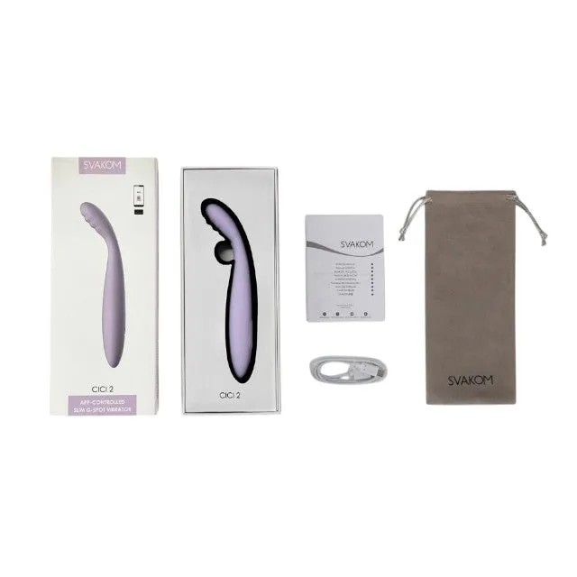 Vibrator SVAKOM CICI 2. pentru stimularea punctului G. cu control prin aplicație. funcție de încălzire. 5 funcții de vibrație. 5 viteze. mov