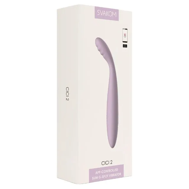 Vibrator SVAKOM CICI 2. pentru stimularea punctului G. cu control prin aplicație. funcție de încălzire. 5 funcții de vibrație. 5 viteze. mov
